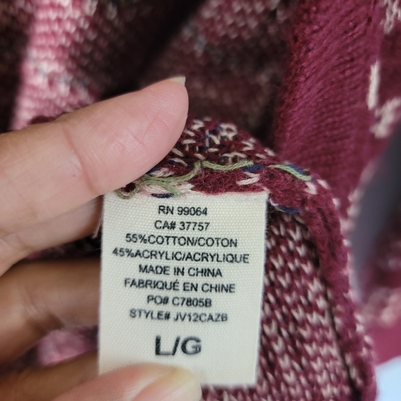 Billabong Women Red Aztec Open Cardigan Sz L Academia Fall Pocket Cabincore Cozy - Picture 10 of 12